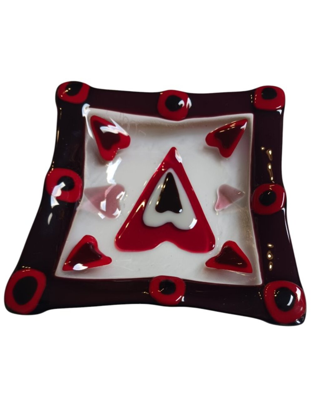 2008 Signed "J. Mule" BC Fused Glass Heart Dish 8" Canadian Folk Art - Picture 5 of 11
